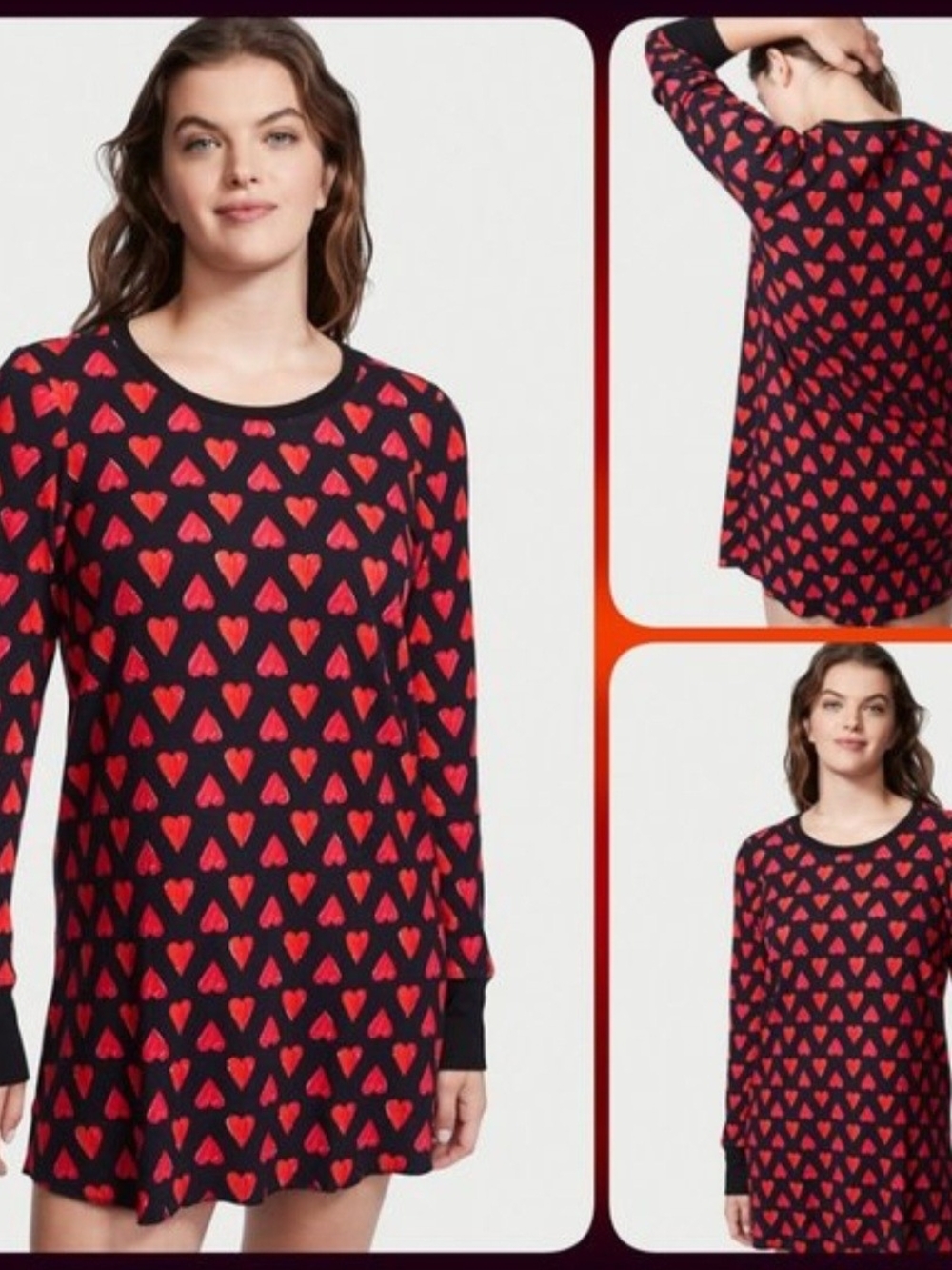 Victoria’s Secret Red Heart Print Waffle Knit Sleep Shirt Nightgown Medium